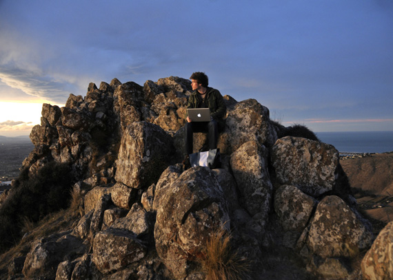 Sustainable designer Colin Wright on a mountaintop in New Zealand Sustainable designer Colin Wright on a mountaintop in New Zealand