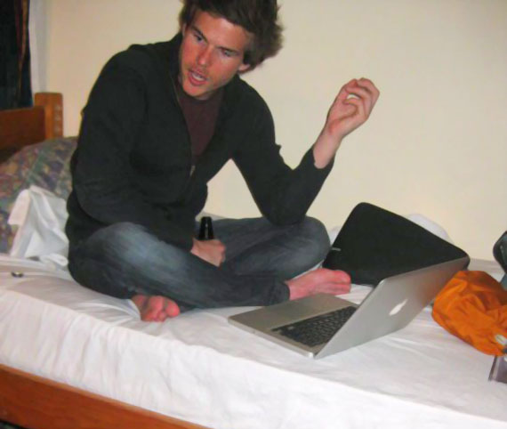 Colin Wright watching TV